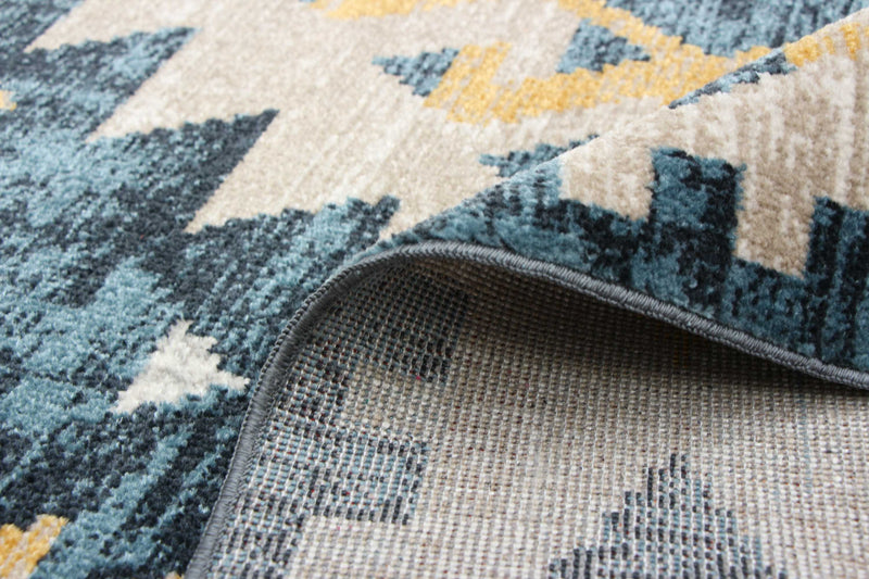 Mosaic Taupe/Blue Machine Washable Area Rug - 5'0\" x 7'0\"