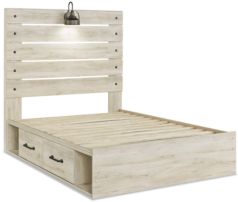 Abby Platform Side Storage Bed with LED Light & USB Ports, White - Full Size