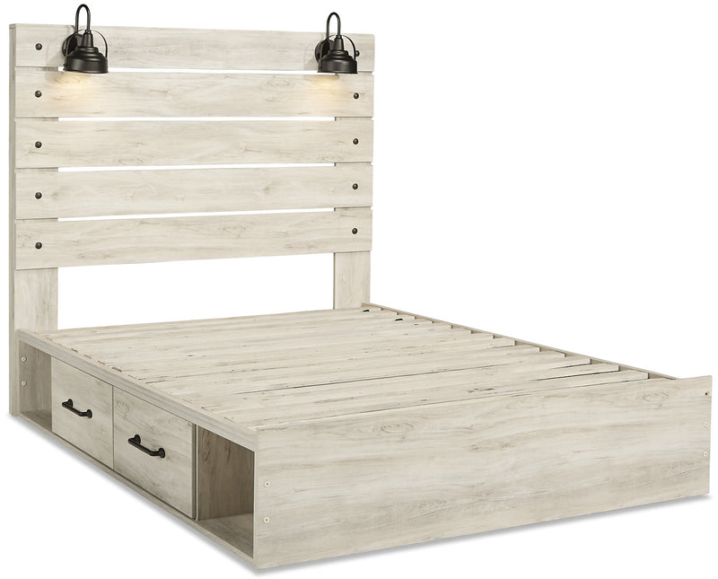 Abby Platform Side Storage Bed with LED Lights & USB Ports, White - Queen Size