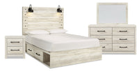 Abby 6pc Bedroom Set with Side Storage Bed, Dresser, Mirror & Nightstand, LED, USB, White - Queen Si… 