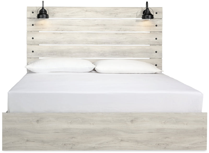 Abby Panel Bed with Headboard & Frame, LED, USB, White - King Size