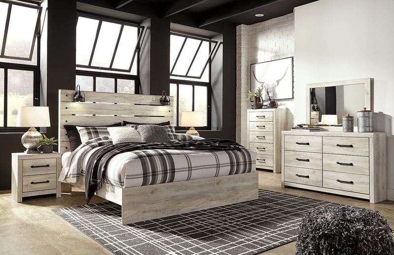 Abby 6pc Bedroom Set with Panel Bed, Dresser, Mirror & Nightstand, LED, USB, White - King Size