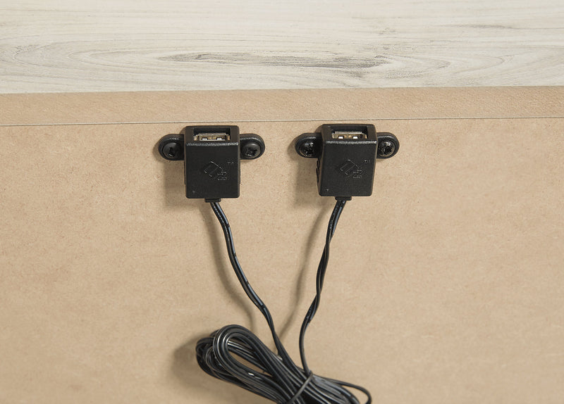 Abby 6pc Bedroom Set with Panel Bed, Dresser, Mirror, Nightstand for Kids, LED, USB, White - Twin Size