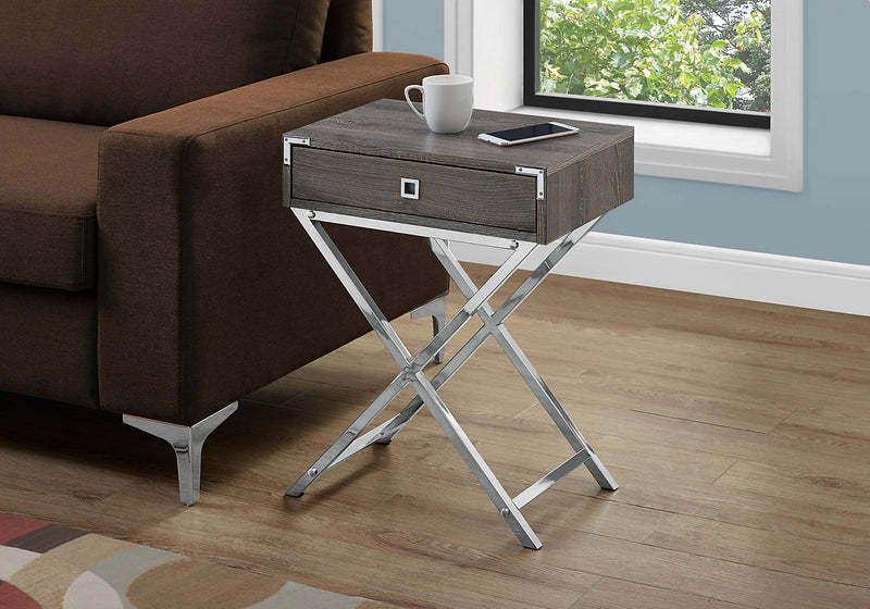 Alana 18.25\" Accent Table With Storage - Grey & Chrome