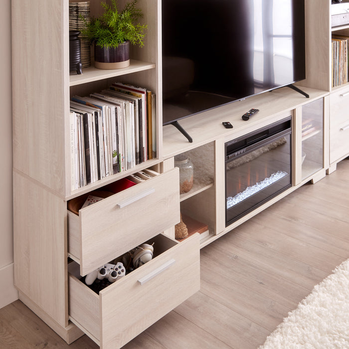 Antoni 102\" Modern 3-Piece Entertainment Centre with Electric Fireplace and Storage for TVs up to 70\"- White