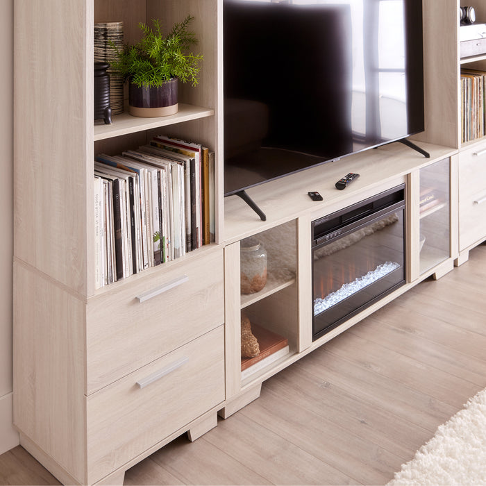 Antoni 102\" Modern 3-Piece Entertainment Centre with Electric Fireplace and Storage for TVs up to 70\"- White