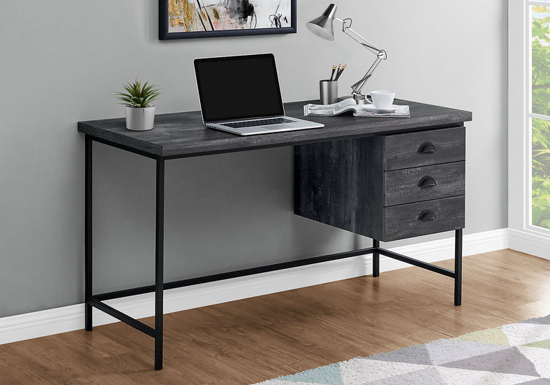 Blake 55.25\" Reclaimed Wood Look Office Desk with 3-Drawers - Black