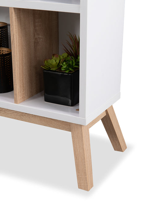 Bremen 32.75\" Bookcase With 4 Staggered Shelves - White and Light Brown 