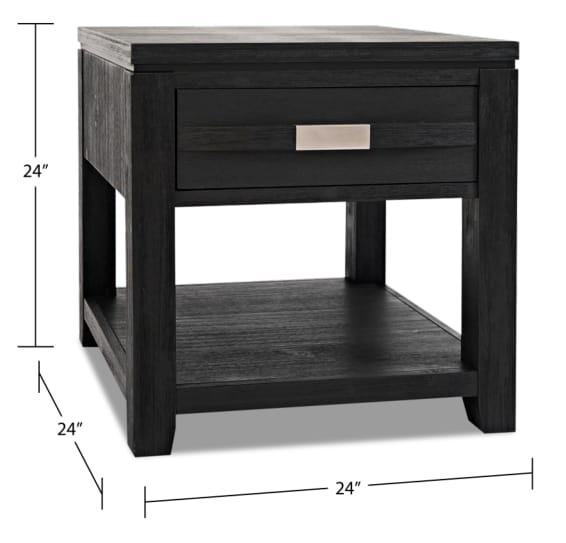 Bronx 24\" Rustic End Table with Storage and Shelf - Charcoal Wood