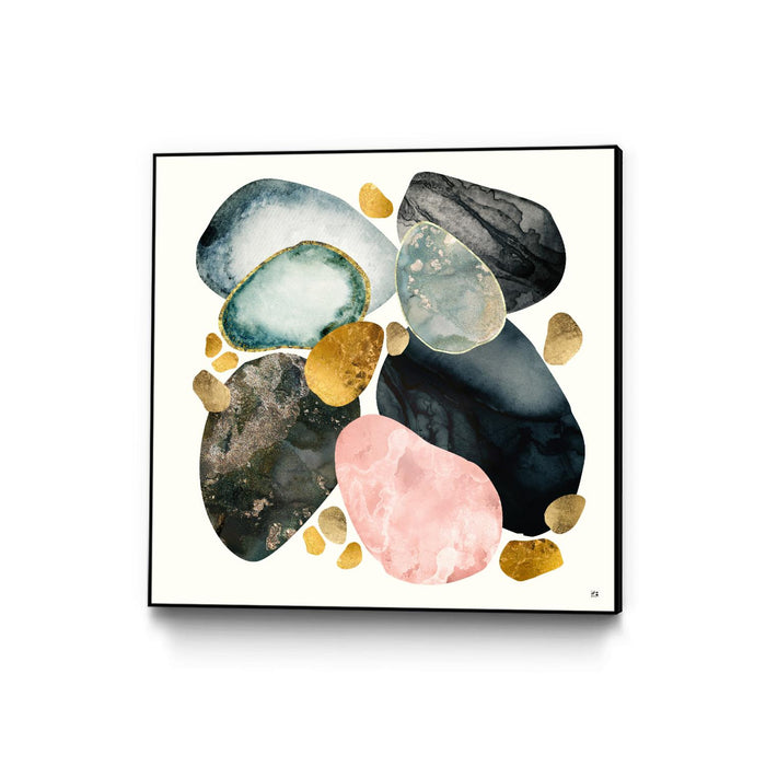 \"Pebble Abstract\" Canvas Framed Black 20x20 Wall Art