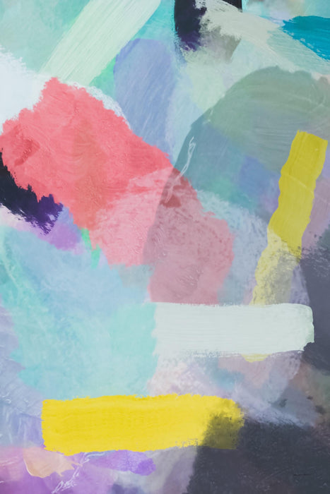 \"Brush Painting Texture Abstract In Blue Pink Yellow Green\" Giant Art 72x48 Wall Art