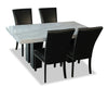 Cami 5pc Dining Set with Table & 4 Black Chairs, Genuine Marble Top, 70\"W 