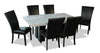 Cami 7pc Dining Set with Table & 6 Black Chairs, Genuine Marble Top, 70\"W 