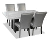 Cami 5pc Dining Set with Table & 4 Grey Chairs, Genuine Marble Top, 70\"W 