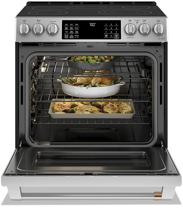 Cafe 5.7 Cu. Ft. Smart Electric Range with True European Convection and Self Clean Racks - Stainless Steel - CCES700P2MS1
