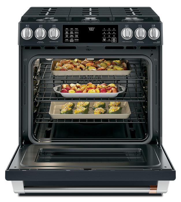 Cafe 5.6 Cu. Ft. Smart Gas Range with True European Convection and Self Clean Racks - Matte Black - CCGS700P3MD1