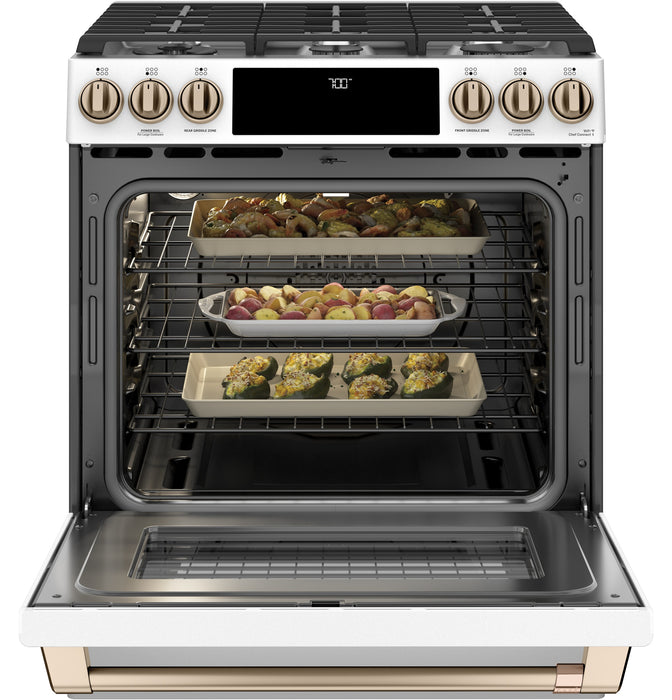 Cafe 5.6 Cu. Ft. Smart Gas Range with True European Convection and Self Clean Racks - Matte White - CCGS700P4MW2