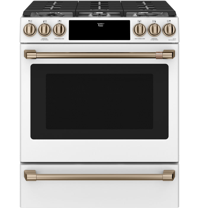 Cafe 5.6 Cu. Ft. Smart Gas Range with True European Convection and Self Clean Racks - Matte White - CCGS700P4MW2
