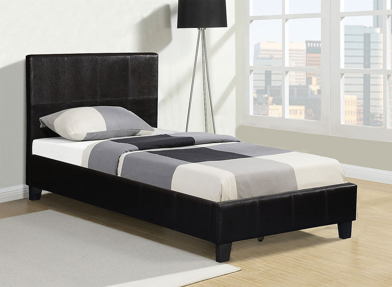 Chase Upholstered Bed in Brown Vegan-Leather Fabric - Twin Size