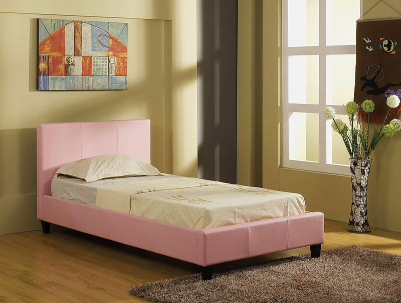 Chase Upholstered Bed in Pink Vegan-Leather Fabric - Twin Size