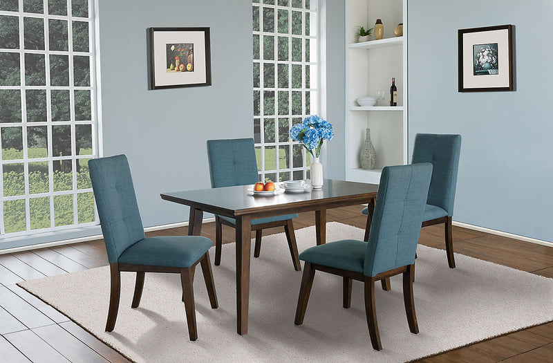 Chelsea 5pc Dining Set with Table & 4 Blue Chairs, 60\"W - Walnut Brown