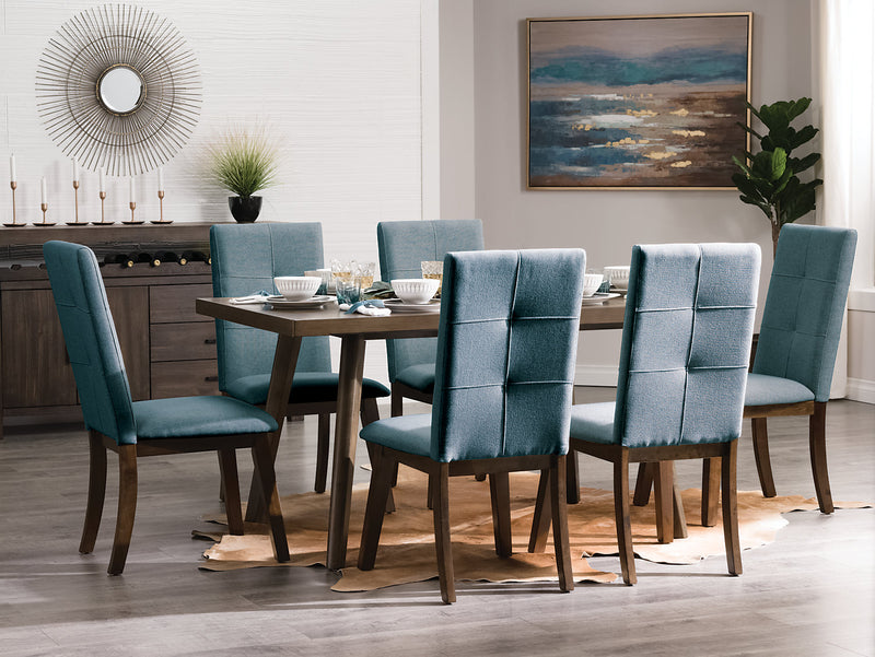 Chelsea 7pc Dining Set with Table & 6 Blue Chairs, 60\"W - Walnut Brown