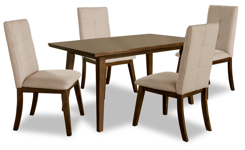 Chelsea 5pc Dining Set with Table & 4 Taupe Chairs, 60\"W - Walnut Brown