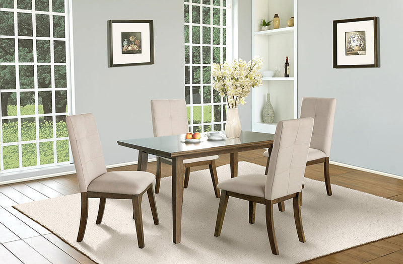 Chelsea 5pc Dining Set with Table & 4 Taupe Chairs, 60\"W - Walnut Brown