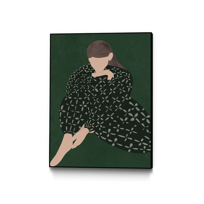 \"Woman In Green\" Canvas Framed Black 24x32 Wall Art