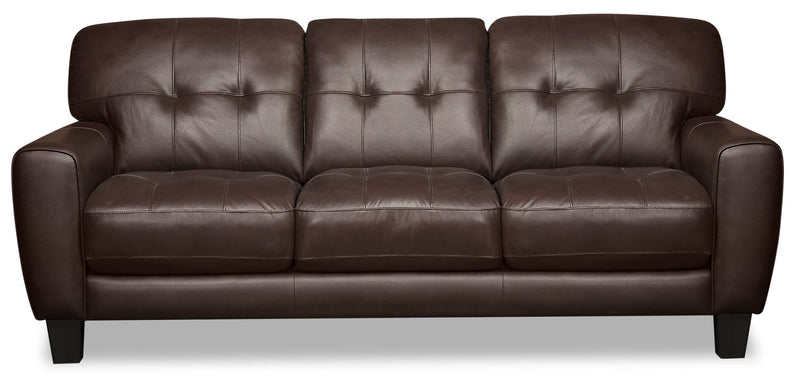 Curt 85\" Genuine Leather Sofa with Button Tufting - Brown