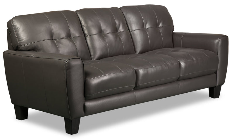 Curt 85\" Genuine Leather Sofa with Button Tufting - Grey