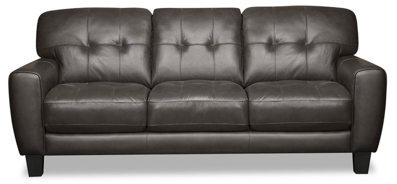 Curt 85\" Genuine Leather Sofa with Button Tufting - Grey