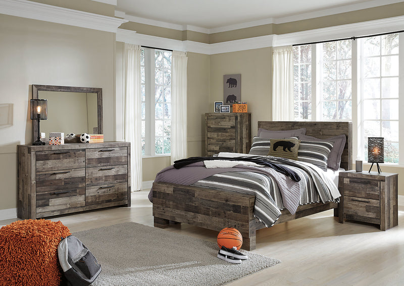 Derekson 6pc Bedroom Set with Panel Bed, Dresser, Mirror & Nightstand, Grey - Full Size