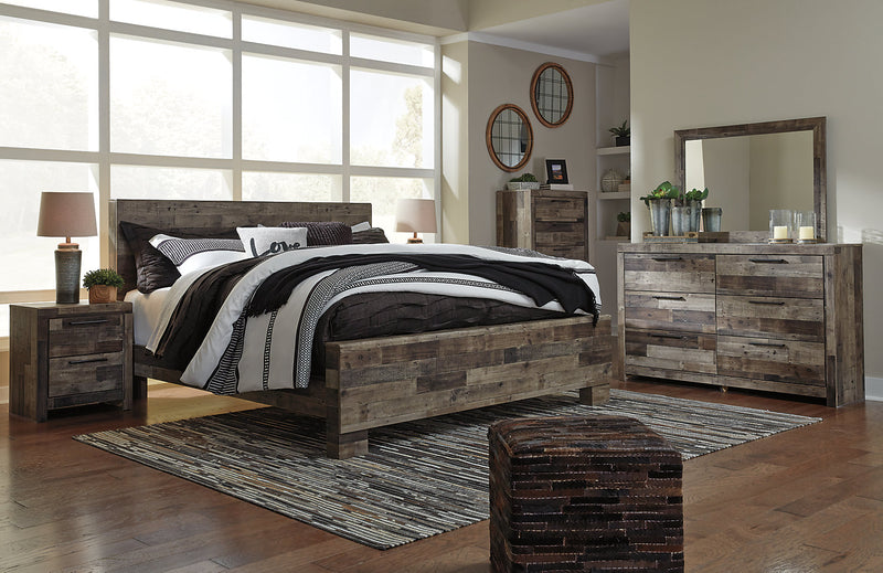 Derekson 5pc Bedroom Set with Panel Bed, Dresser & Mirror, Grey - King Size