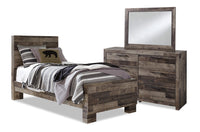 Derekson 5pc Bedroom Set with Panel Bed, Dresser & Mirror for Kids, Grey - Twin Size 