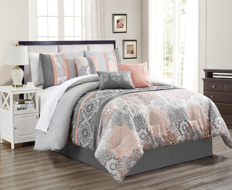 Dublin 7-Piece King Comforter Set - Pink and Grey