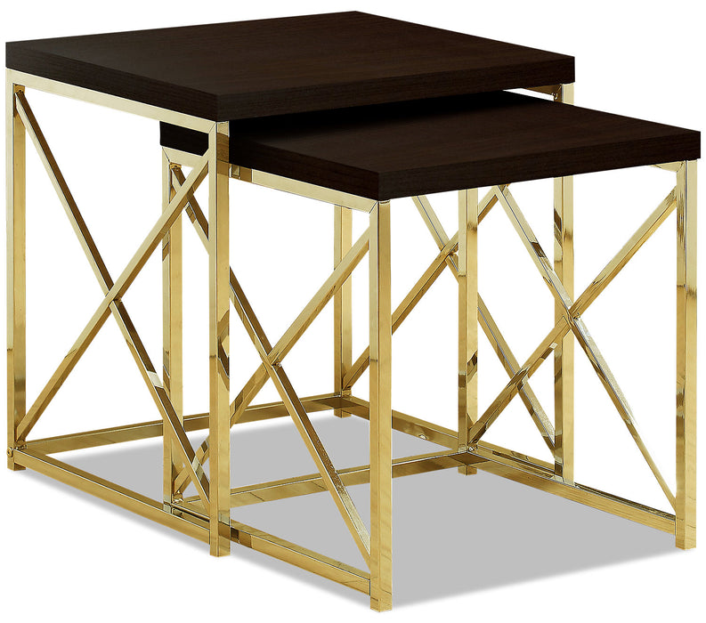 Emery 20\" 2-Pack Accent Nesting Tables - Cappuccino & Gold