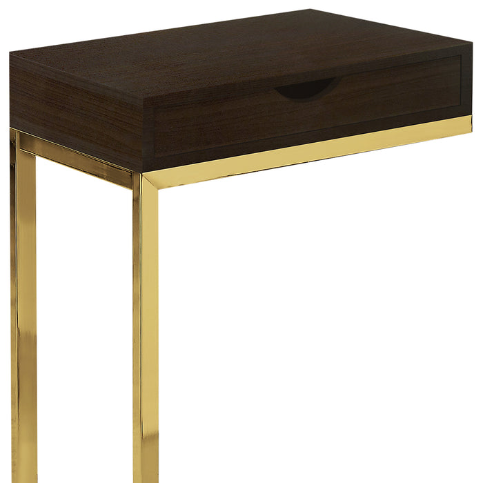 Emery 15.75\" C-Shape Accent Table with Drawer - Cappuccino & Gold