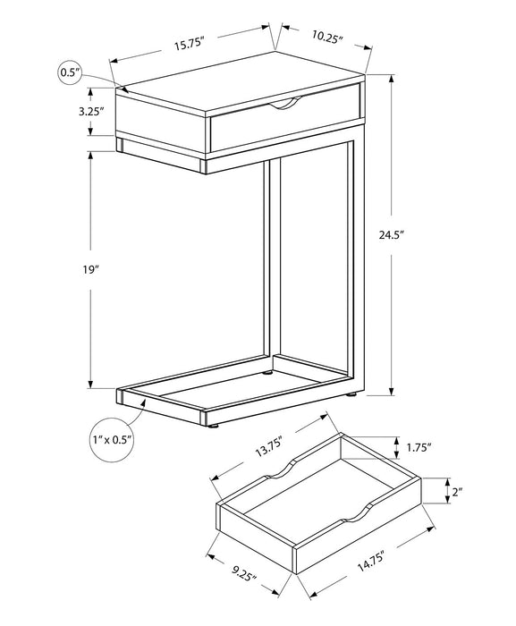 Emery 15.75\" C-Shape Accent Table with Drawer - Cappuccino & Gold