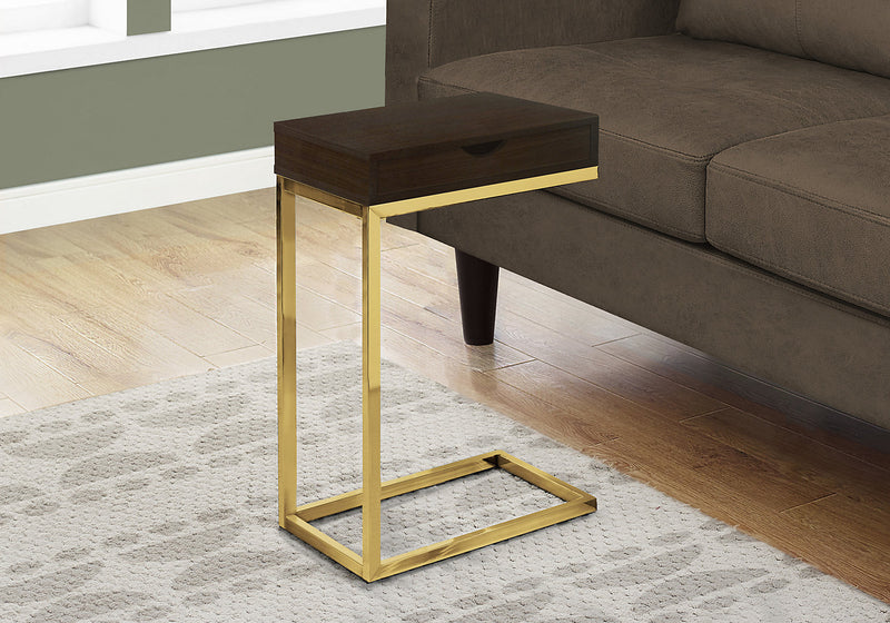 Emery 15.75\" C-Shape Accent Table with Drawer - Cappuccino & Gold