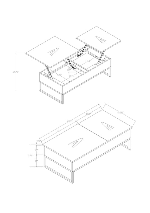 Echo 47.25\" Modern Lift Top Coffee Table with Storage - Brown with Silver Metal Legs