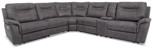 Floy 6-Piece Faux Suede Power Reclining Sectional with Power Headrests, Storage Console and USB Port - Grey