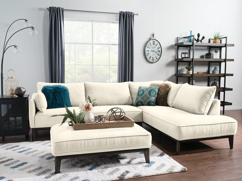 Cindy Crawford Home Gena 2-Piece Right-Facing Linen-Look Fabric Sectional with Wood Legs - Cotton White