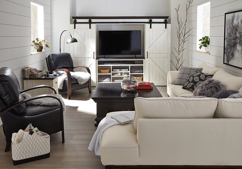 Cindy Crawford Home Gena 2-Piece Right-Facing Linen-Look Fabric Sectional with Wood Legs - Cotton White