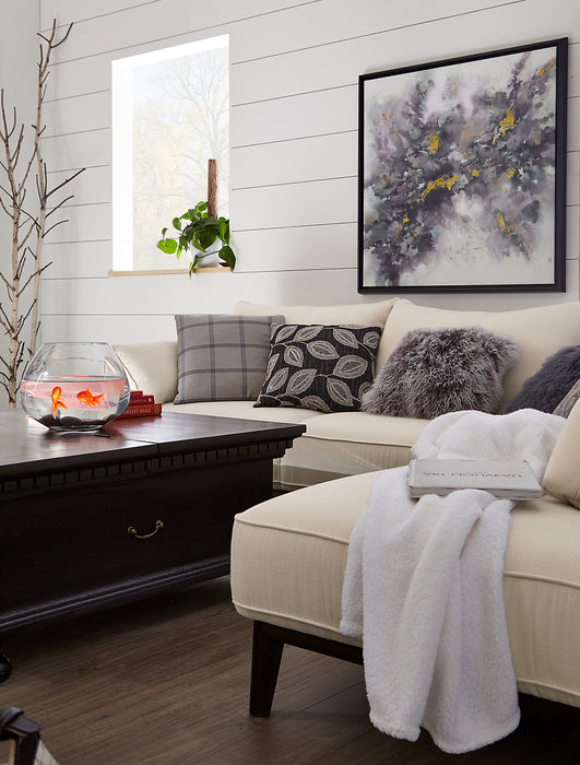 Cindy Crawford Home Gena 2-Piece Right-Facing Linen-Look Fabric Sectional with Wood Legs - Cotton White