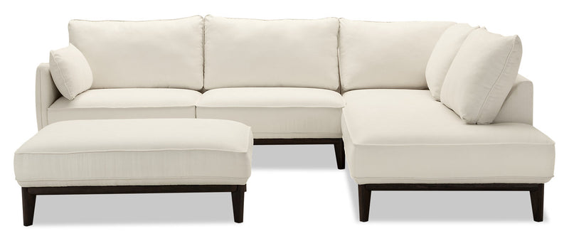 Cindy Crawford Home Gena 2-Piece Right-Facing Linen-Look Fabric Sectional with Wood Legs - Cotton White