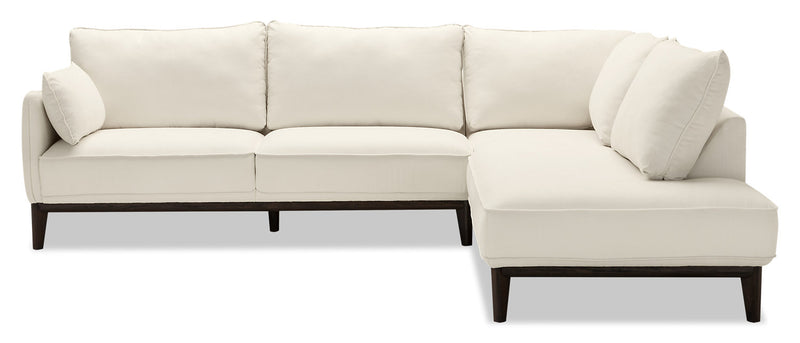 Cindy Crawford Home Gena 2-Piece Right-Facing Linen-Look Fabric Sectional with Wood Legs - Cotton White