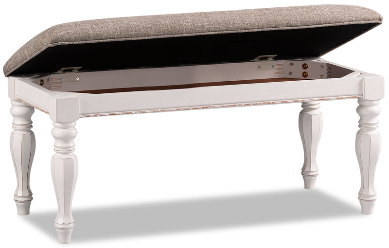 Grace Bedroom Bench with Lift-Top Storage, 19\"H, Wooden, Fabric - Antique White 