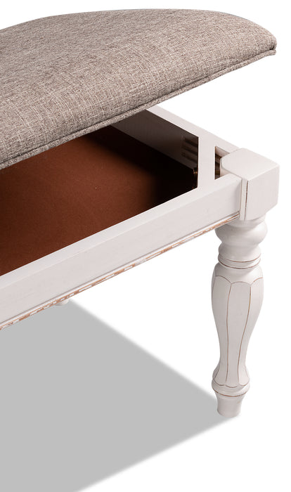 Grace Bedroom Bench with Lift-Top Storage, 19\"H, Wooden, Fabric - Antique White 