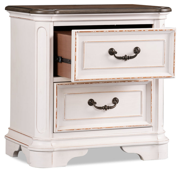 Grace Bedside 2-Drawer Nightstand with Built-in USB Ports, 28\"W x 28\"H - Antique White